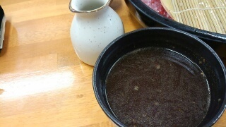 のりちゃん かもの赤つけめん(三種盛り)中華細麺 スープ割り