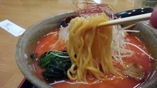 らくらく亭 鶏骨辛味噌ラーメン(大) 麺